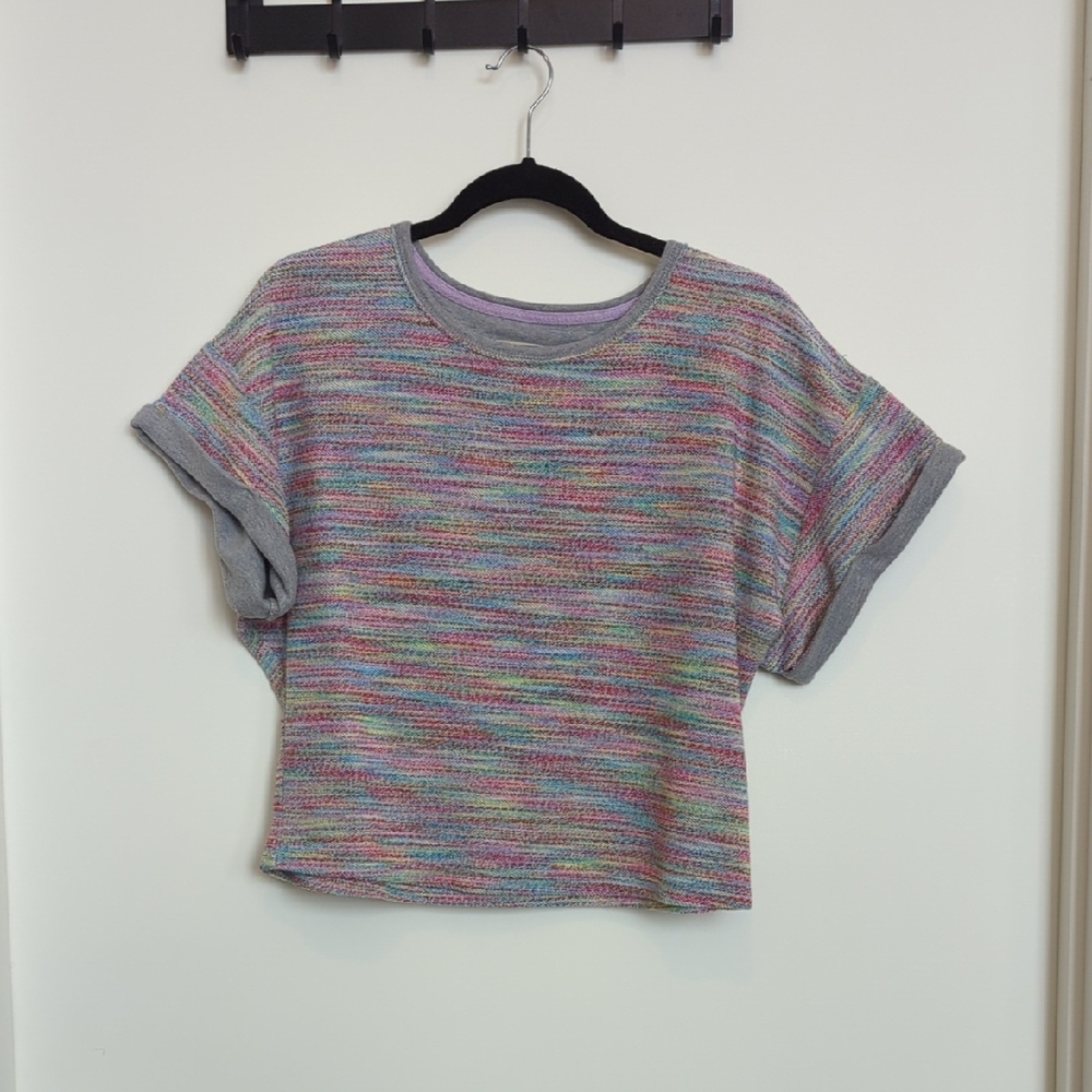 Multicolor Cropped Sweater Top With Short Sleeves